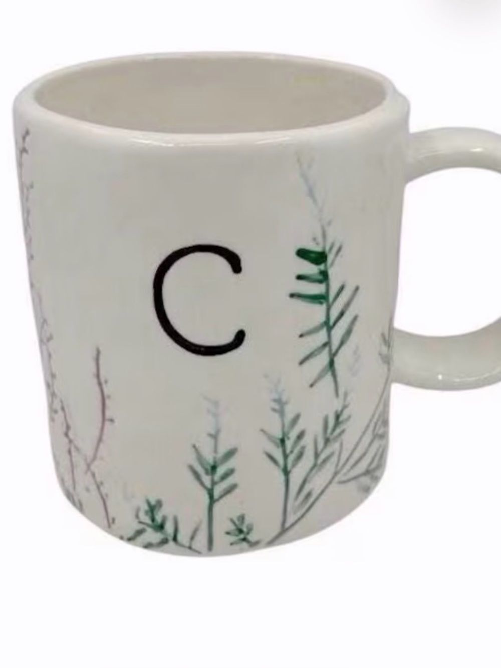 Anthropologie DAGNY Monogram Initial Letter C Textured Botanical Ceramic Mug - Picture 2 of 14